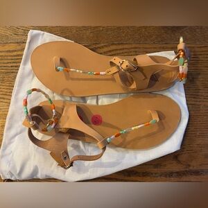 Ancient Greek Sandals Tan Beaded Sandals